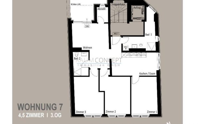 Grundriss WE7 4-Zimmer im 3. OG